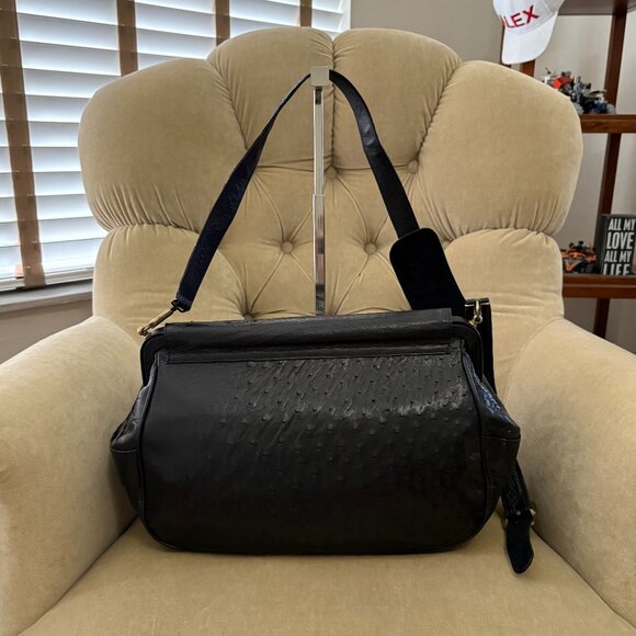 VTG Auth TITTI DELL ACQUA By MAXIMA Genuine Ostrich Saddle Messenger Bag - Picture 5 of 8